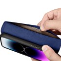 ICarer Wallet Case 2in1 etui iPhone 14 Pro skórzany pokrowiec z klapką Anti-RFID niebieski (WMI14220726-BU)