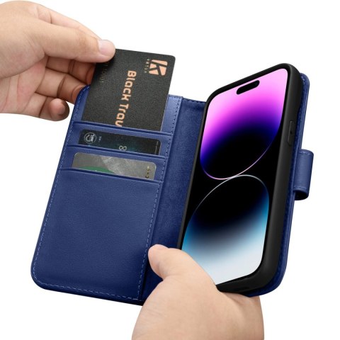 ICarer Wallet Case 2in1 etui iPhone 14 Pro skórzany pokrowiec z klapką Anti-RFID niebieski (WMI14220726-BU) ICarer Wallet Case 2in1 etui iPhone 14 Pro skórzany pokrowiec z klapką Anti-RFID niebieski (WMI14220726-BU)