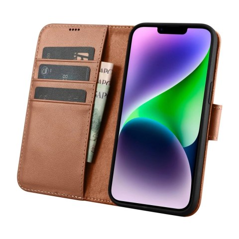 ICarer Wallet Case 2in1 etui iPhone 14 skórzany pokrowiec z klapką Anti-RFID brązowy (WMI14220725-BN) ICarer Wallet Case 2in1 etui iPhone 14 skórzany pokrowiec z klapką Anti-RFID brązowy (WMI14220725-BN)