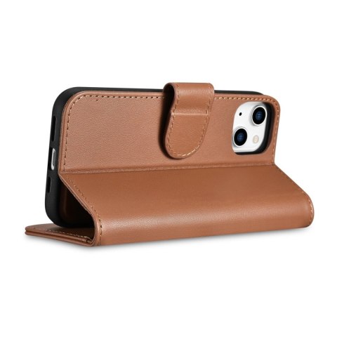 ICarer Wallet Case 2in1 etui iPhone 14 skórzany pokrowiec z klapką Anti-RFID brązowy (WMI14220725-BN) ICarer Wallet Case 2in1 etui iPhone 14 skórzany pokrowiec z klapką Anti-RFID brązowy (WMI14220725-BN)