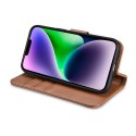 ICarer Wallet Case 2in1 etui iPhone 14 skórzany pokrowiec z klapką Anti-RFID brązowy (WMI14220725-BN)