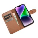 ICarer Wallet Case 2in1 etui iPhone 14 skórzany pokrowiec z klapką Anti-RFID brązowy (WMI14220725-BN)