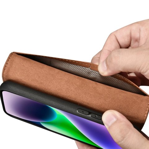 ICarer Wallet Case 2in1 etui iPhone 14 skórzany pokrowiec z klapką Anti-RFID brązowy (WMI14220725-BN) ICarer Wallet Case 2in1 etui iPhone 14 skórzany pokrowiec z klapką Anti-RFID brązowy (WMI14220725-BN)