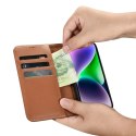 ICarer Wallet Case 2in1 etui iPhone 14 skórzany pokrowiec z klapką Anti-RFID brązowy (WMI14220725-BN)