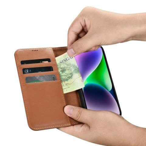 ICarer Wallet Case 2in1 etui iPhone 14 skórzany pokrowiec z klapką Anti-RFID brązowy (WMI14220725-BN) ICarer Wallet Case 2in1 etui iPhone 14 skórzany pokrowiec z klapką Anti-RFID brązowy (WMI14220725-BN)