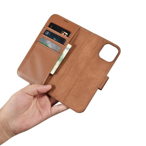 ICarer Wallet Case 2in1 etui iPhone 14 skórzany pokrowiec z klapką Anti-RFID brązowy (WMI14220725-BN) ICarer Wallet Case 2in1 etui iPhone 14 skórzany pokrowiec z klapką Anti-RFID brązowy (WMI14220725-BN)