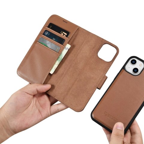 ICarer Wallet Case 2in1 etui iPhone 14 skórzany pokrowiec z klapką Anti-RFID brązowy (WMI14220725-BN) ICarer Wallet Case 2in1 etui iPhone 14 skórzany pokrowiec z klapką Anti-RFID brązowy (WMI14220725-BN)