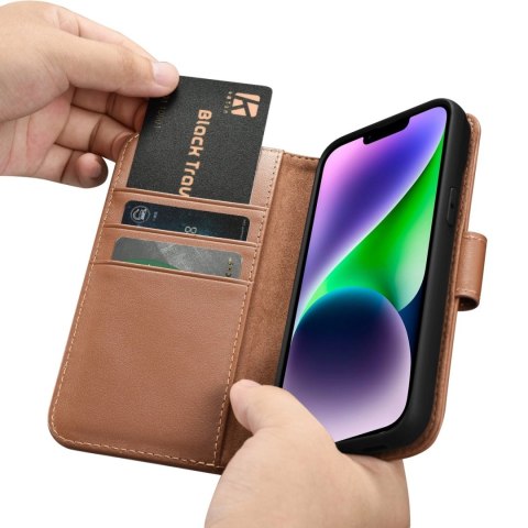 ICarer Wallet Case 2in1 etui iPhone 14 skórzany pokrowiec z klapką Anti-RFID brązowy (WMI14220725-BN) ICarer Wallet Case 2in1 etui iPhone 14 skórzany pokrowiec z klapką Anti-RFID brązowy (WMI14220725-BN)