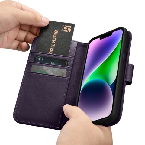 ICarer Wallet Case 2in1 etui iPhone 14 skórzany pokrowiec z klapką Anti-RFID ciemnofioletowy (WMI14220725-DP) ICarer Wallet Case 2in1 etui iPhone 14 skórzany pokrowiec z klapką Anti-RFID ciemnofioletowy (WMI14220725-DP)