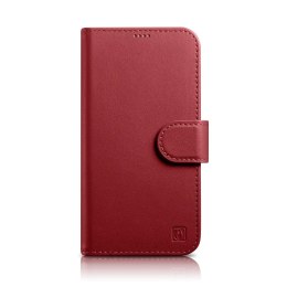 ICarer Wallet Case 2in1 etui iPhone 14 skórzany pokrowiec z klapką Anti-RFID czerwony (WMI14220725-RD)