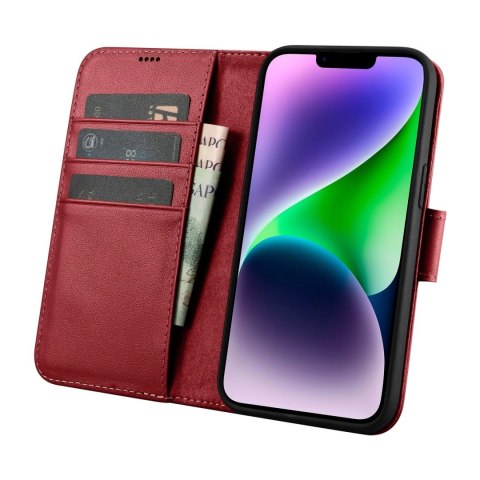 ICarer Wallet Case 2in1 etui iPhone 14 skórzany pokrowiec z klapką Anti-RFID czerwony (WMI14220725-RD) ICarer Wallet Case 2in1 etui iPhone 14 skórzany pokrowiec z klapką Anti-RFID czerwony (WMI14220725-RD)