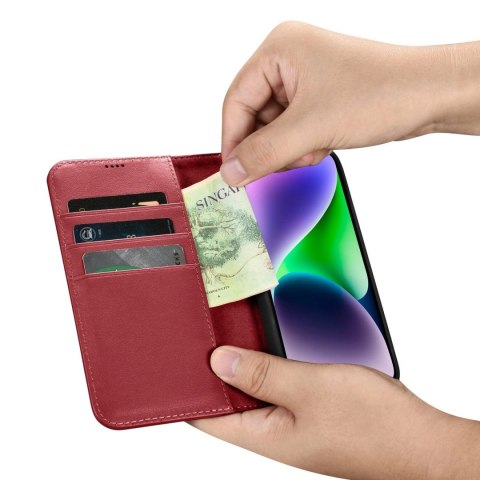 ICarer Wallet Case 2in1 etui iPhone 14 skórzany pokrowiec z klapką Anti-RFID czerwony (WMI14220725-RD) ICarer Wallet Case 2in1 etui iPhone 14 skórzany pokrowiec z klapką Anti-RFID czerwony (WMI14220725-RD)