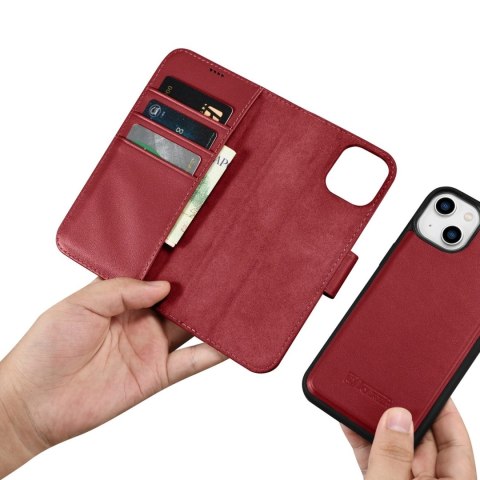 ICarer Wallet Case 2in1 etui iPhone 14 skórzany pokrowiec z klapką Anti-RFID czerwony (WMI14220725-RD) ICarer Wallet Case 2in1 etui iPhone 14 skórzany pokrowiec z klapką Anti-RFID czerwony (WMI14220725-RD)