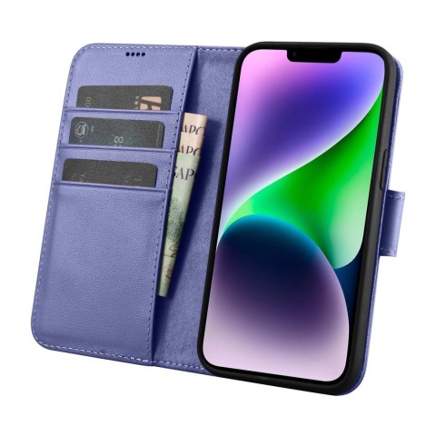 ICarer Wallet Case 2in1 etui iPhone 14 skórzany pokrowiec z klapką Anti-RFID jasnofioletowy (WMI14220725-LP) ICarer Wallet Case 2in1 etui iPhone 14 skórzany pokrowiec z klapką Anti-RFID jasnofioletowy (WMI14220725-LP)