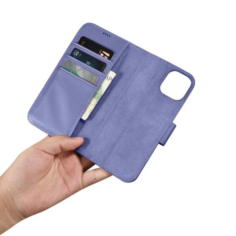 ICarer Wallet Case 2in1 etui iPhone 14 skórzany pokrowiec z klapką Anti-RFID jasnofioletowy (WMI14220725-LP) ICarer Wallet Case 2in1 etui iPhone 14 skórzany pokrowiec z klapką Anti-RFID jasnofioletowy (WMI14220725-LP)