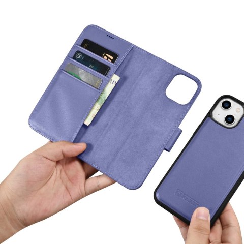 ICarer Wallet Case 2in1 etui iPhone 14 skórzany pokrowiec z klapką Anti-RFID jasnofioletowy (WMI14220725-LP) ICarer Wallet Case 2in1 etui iPhone 14 skórzany pokrowiec z klapką Anti-RFID jasnofioletowy (WMI14220725-LP)
