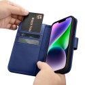 ICarer Wallet Case 2in1 etui iPhone 14 skórzany pokrowiec z klapką Anti-RFID niebieski (WMI14220725-BU)