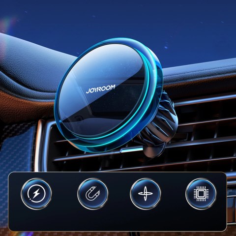 Joyroom uchwyt samochodowy do telefonu z ładowarką indukcyjną Qi 15W (kompatybilną z MagSafe) na kratkę nawiewu srebrny (JR-ZS29 Joyroom uchwyt samochodowy do telefonu z ładowarką indukcyjną Qi 15W (kompatybilną z MagSafe) na kratkę nawiewu srebrny (JR-ZS29