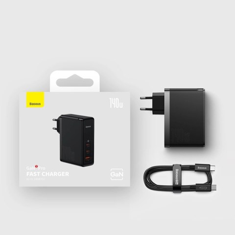 Baseus GaN5 Pro szybka ładowarka 2xUSB-C+USB 140W EU czarna (CCGP100201) Baseus GaN5 Pro szybka ładowarka 2xUSB-C+USB 140W EU czarna (CCGP100201)