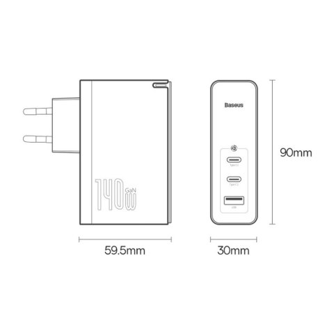 Baseus GaN5 Pro szybka ładowarka 2xUSB-C+USB 140W EU czarna (CCGP100201) Baseus GaN5 Pro szybka ładowarka 2xUSB-C+USB 140W EU czarna (CCGP100201)