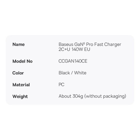 Baseus GaN5 Pro szybka ładowarka 2xUSB-C+USB 140W EU czarna (CCGP100201) Baseus GaN5 Pro szybka ładowarka 2xUSB-C+USB 140W EU czarna (CCGP100201)