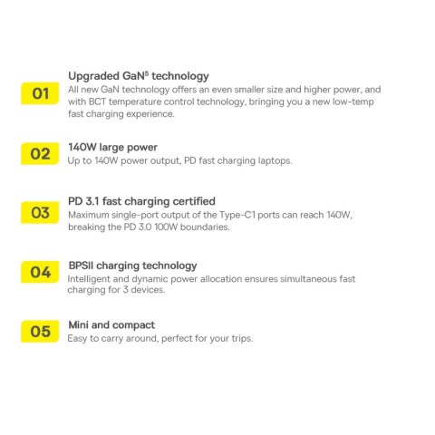 Baseus GaN5 Pro szybka ładowarka 2xUSB-C+USB 140W EU czarna (CCGP100201) Baseus GaN5 Pro szybka ładowarka 2xUSB-C+USB 140W EU czarna (CCGP100201)
