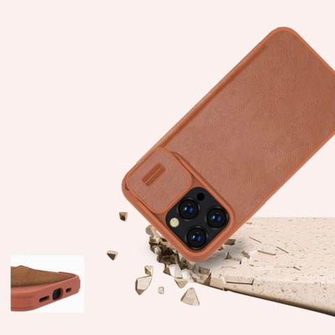 Nillkin Qin Leather Pro Case etui iPhone 14 Pro osłona na aparat kabura pokrowiec obudowa z klapką brązowy Nillkin Qin Leather Pro Case etui iPhone 14 Pro osłona na aparat kabura pokrowiec obudowa z klapką brązowy
