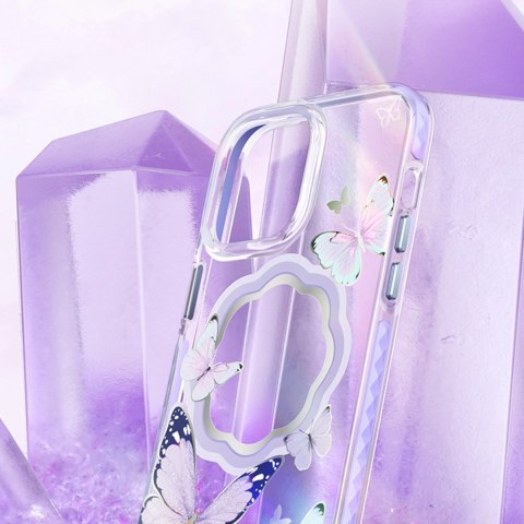 Kingxbar Butterfly Series magnetyczne etui iPhone 14 Plus MagSafe etui z motylami różowe Kingxbar Butterfly Series magnetyczne etui iPhone 14 Plus MagSafe etui z motylami różowe