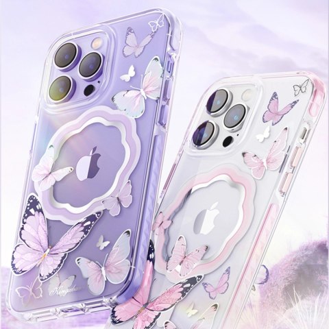 Kingxbar Butterfly Series magnetyczne etui iPhone 14 Plus MagSafe etui z motylami różowe Kingxbar Butterfly Series magnetyczne etui iPhone 14 Plus MagSafe etui z motylami różowe