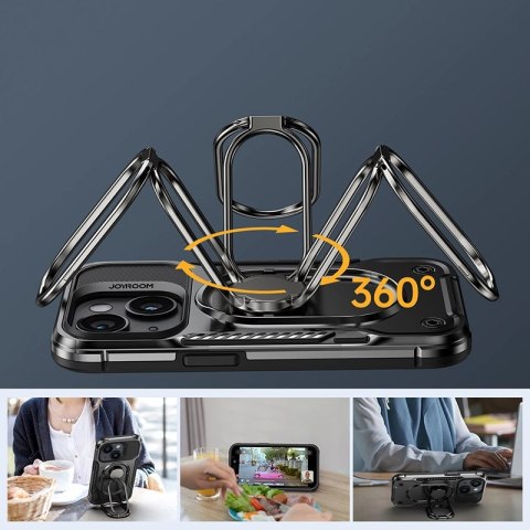 Joyroom Dual Hinge etui iPhone 14 Plus pancerny pokrowiec z podstawką uchwytem ring holder czarne Joyroom Dual Hinge etui iPhone 14 Plus pancerny pokrowiec z podstawką uchwytem ring holder czarne