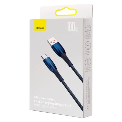 Baseus Glimmer Series kabel do szybkiego ładowania USB-A - USB-C 100W 480Mb/s 1m niebieski Baseus Glimmer Series kabel do szybkiego ładowania USB-A - USB-C 100W 480Mb/s 1m niebieski