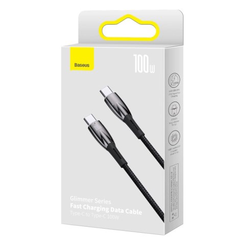 Baseus Glimmer Series kabel do szybkiego ładowania USB-C 480Mb/s PD 100W 2m czarny Baseus Glimmer Series kabel do szybkiego ładowania USB-C 480Mb/s PD 100W 2m czarny
