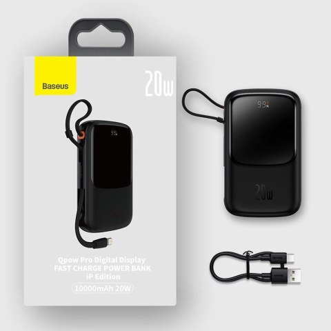 Powerbank 10000mAh 20W Baseus Qpow Pro Overseas Edition + kabel USB C 3A - czarny Powerbank 10000mAh 20W Baseus Qpow Pro Overseas Edition + kabel USB C 3A - czarny