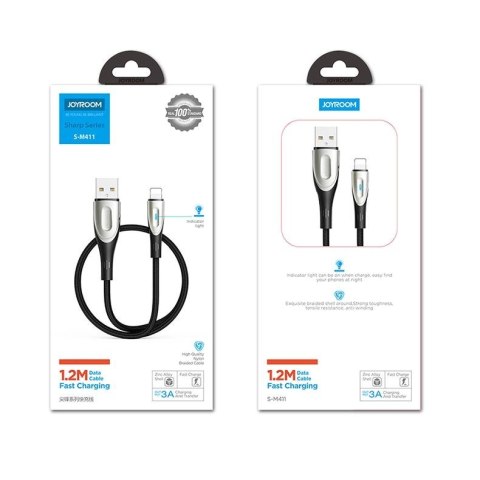 Kabel Joyroom Sharp Series S-M411 USB-A / Lightning 3A 1.2m ze wskaźnikiem ładowania - czarny Kabel Joyroom Sharp Series S-M411 USB-A / Lightning 3A 1.2m ze wskaźnikiem ładowania - czarny