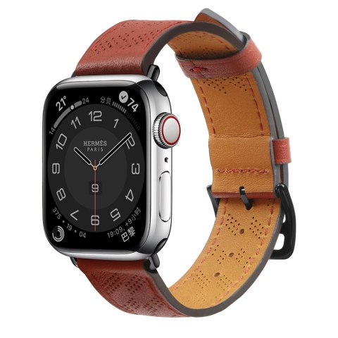 Strap Leather skórzany pasek Apple Watch Ultra, SE, 9, 8, 7, 6, 5, 4, 3, 2, 1 (49, 45, 44, 42 mm) opaska bransoleta czerwony Strap Leather skórzany pasek Apple Watch Ultra, SE, 9, 8, 7, 6, 5, 4, 3, 2, 1 (49, 45, 44, 42 mm) opaska bransoleta czerwony