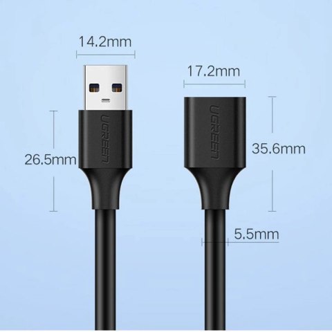 Ugreen kabel przedłużacz przejściówka USB-A (męski) - USB-A (żeński) USB 3.0 5Gb/s 0.5m czarny (US129) Ugreen kabel przedłużacz przejściówka USB-A (męski) - USB-A (żeński) USB 3.0 5Gb/s 0.5m czarny (US129)