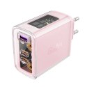 Acefast ładowarka GaN 65W 3 porty (1xUSB, 2xUSB C) różowa (A45) Acefast ładowarka GaN 65W 3 porty (1xUSB, 2xUSB C) różowa (A45)