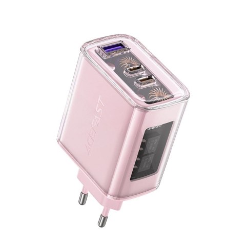 Acefast ładowarka GaN 65W 3 porty (1xUSB, 2xUSB C) różowa (A45) Acefast ładowarka GaN 65W 3 porty (1xUSB, 2xUSB C) różowa (A45)