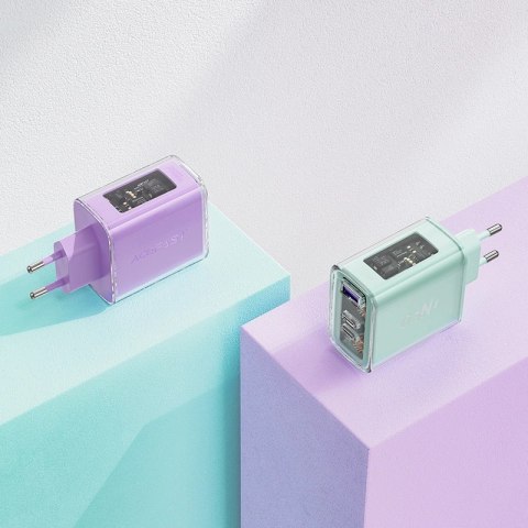 Acefast ładowarka GaN 65W 3 porty (1xUSB, 2xUSB C) różowa (A45) Acefast ładowarka GaN 65W 3 porty (1xUSB, 2xUSB C) różowa (A45)