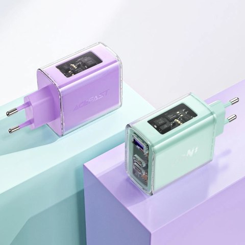 Acefast ładowarka GaN 65W 3 porty (1xUSB, 2xUSB C) zielona (A45) Acefast ładowarka GaN 65W 3 porty (1xUSB, 2xUSB C) zielona (A45)