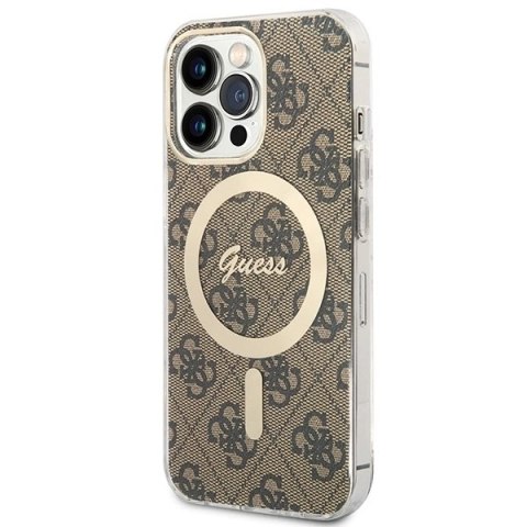 Etui Guess 4G Print MagSafe na iPhone 13 Pro + ładowarka indukcyjna - brązowe Etui Guess 4G Print MagSafe na iPhone 13 Pro + ładowarka indukcyjna - brązowe