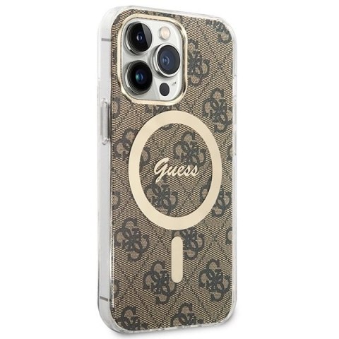 Etui Guess 4G Print MagSafe na iPhone 13 Pro + ładowarka indukcyjna - brązowe Etui Guess 4G Print MagSafe na iPhone 13 Pro + ładowarka indukcyjna - brązowe