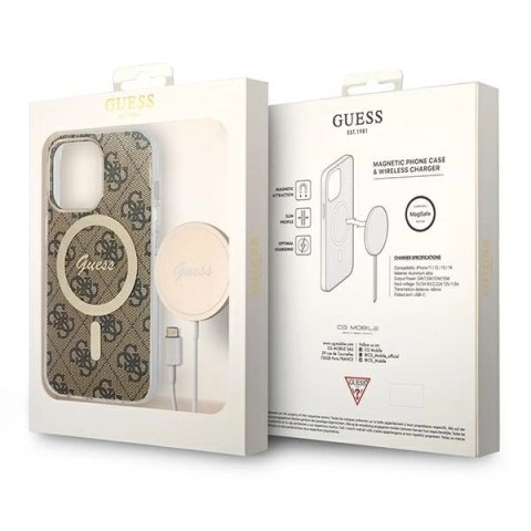 Etui Guess 4G Print MagSafe na iPhone 13 Pro + ładowarka indukcyjna - brązowe Etui Guess 4G Print MagSafe na iPhone 13 Pro + ładowarka indukcyjna - brązowe