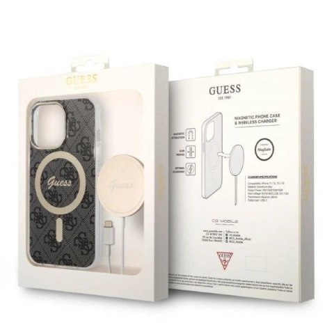 Etui Guess 4G Print MagSafe na iPhone 13 Pro + ładowarka indukcyjna - czarne Etui Guess 4G Print MagSafe na iPhone 13 Pro + ładowarka indukcyjna - czarne