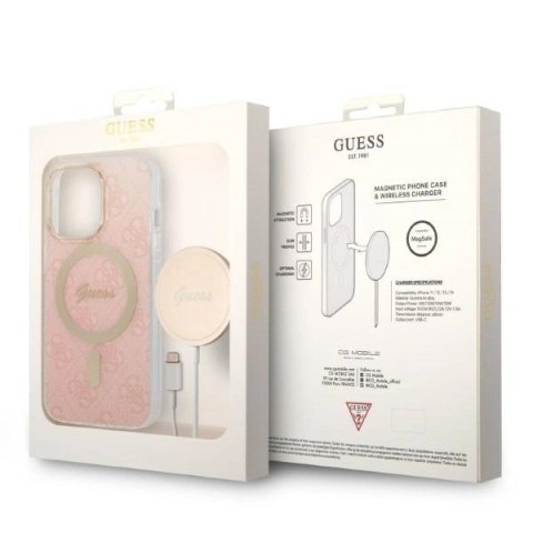 Etui Guess 4G Print MagSafe na iPhone 13 Pro + ładowarka indukcyjna - różowe Etui Guess 4G Print MagSafe na iPhone 13 Pro + ładowarka indukcyjna - różowe