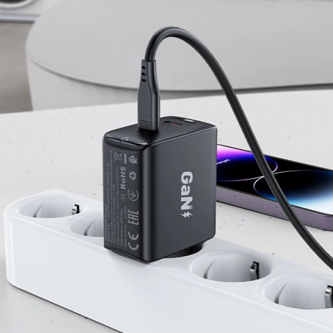 Szybka ładowarka sieciowa GaN 35W PD 2x USB C Acefast A49 - czarna Szybka ładowarka sieciowa GaN 35W PD 2x USB C Acefast A49 - czarna