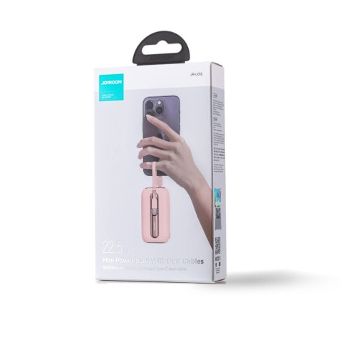 Joyroom mini powerbank 10000mAh Colorful Series 22.5W z 2 wbudowanymi kablami USB C i Lightning różowy (JR-L012) Joyroom mini powerbank 10000mAh Colorful Series 22.5W z 2 wbudowanymi kablami USB C i Lightning różowy (JR-L012)