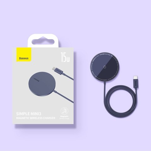 Baseus Simple Mini3 ładowarka magnetyczna MagSafe Qi 15W fioletowa Baseus Simple Mini3 ładowarka magnetyczna MagSafe Qi 15W fioletowa