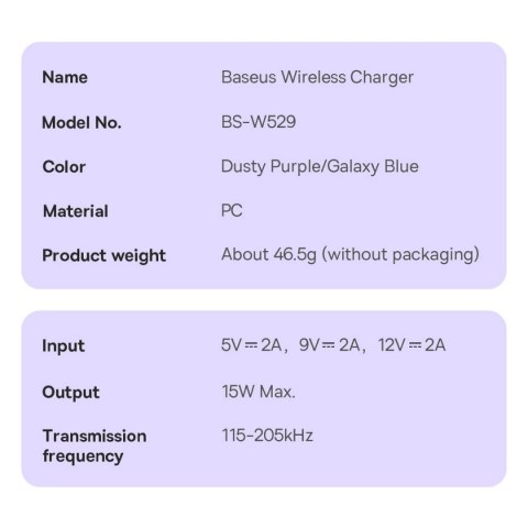 Baseus Simple Mini3 ładowarka magnetyczna MagSafe Qi 15W fioletowa Baseus Simple Mini3 ładowarka magnetyczna MagSafe Qi 15W fioletowa