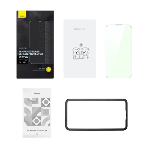 Baseus szkło hartowane do iPhone 14 Pro Max na cały ekran z filtrem Anti Blue Light i osłoną na głośnik 0.3mm + ramka montażowa Baseus szkło hartowane do iPhone 14 Pro Max na cały ekran z filtrem Anti Blue Light i osłoną na głośnik 0.3mm + ramka montażowa